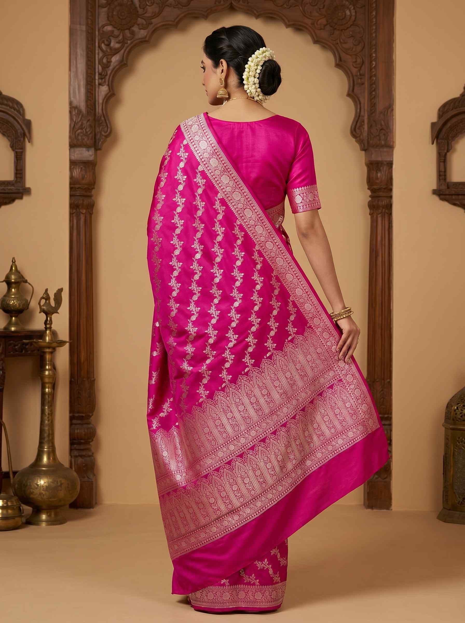 Rani Pink Mashru Silk Banarasi Saree