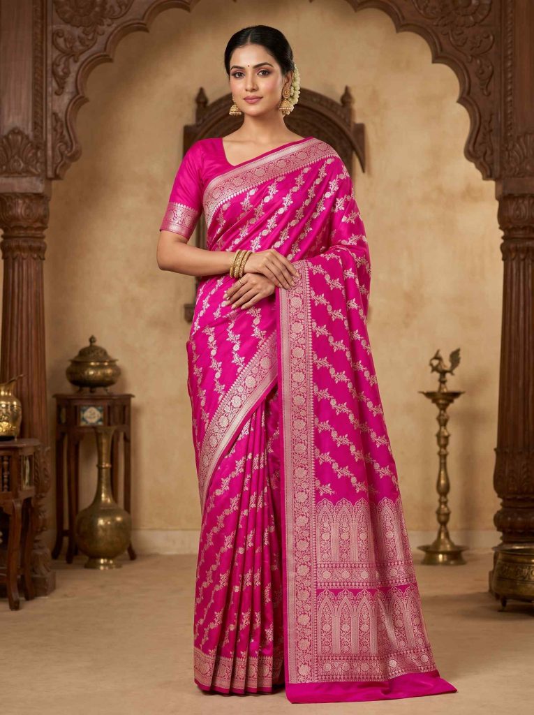 Rani Pink Mashru Silk Banarasi Saree
