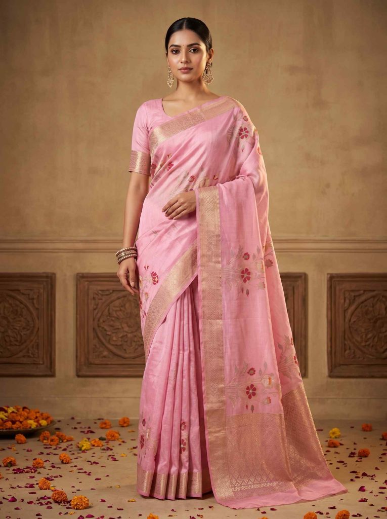 Pink Viscose Silk Pure Banarasi Saree
