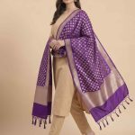Purple Semi Kataan Silk Banarasi Dupatta With Beautiful Booti Zari Work