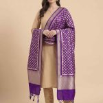 Purple Semi Kataan Silk Banarasi Dupatta With Beautiful Booti Zari Work