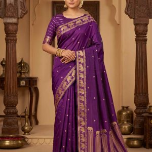 Purple Handwoven Mango Silk Banarasi Saree