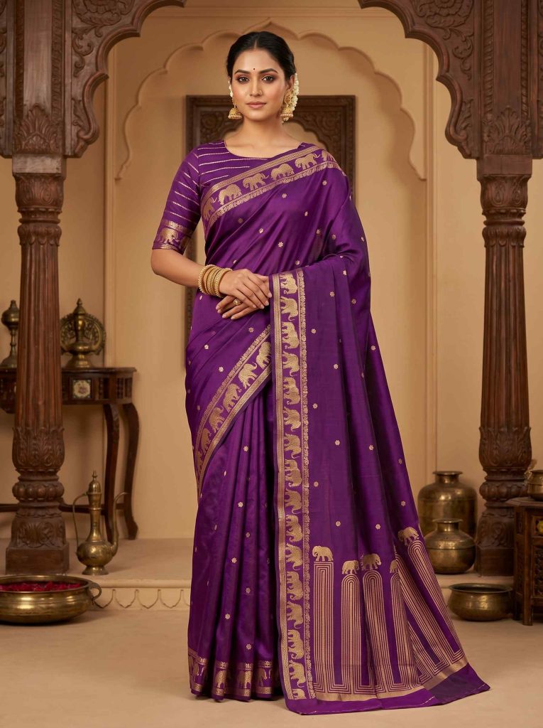 Purple Handwoven Mango Silk Banarasi Saree