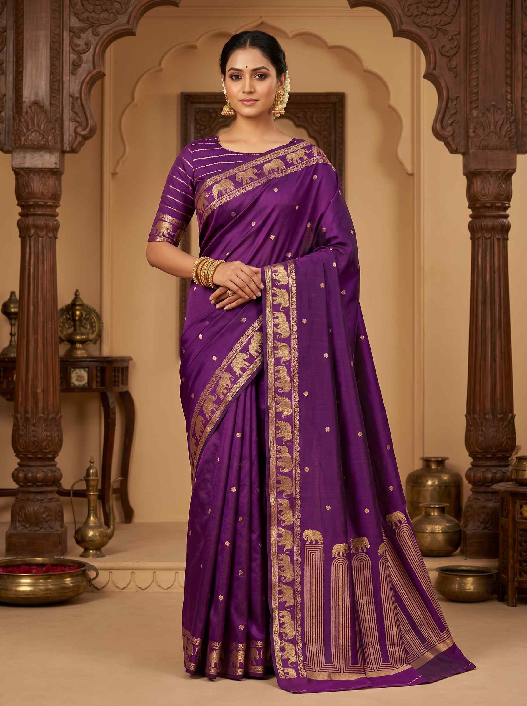 Purple Handwoven Mango Silk Banarasi Saree