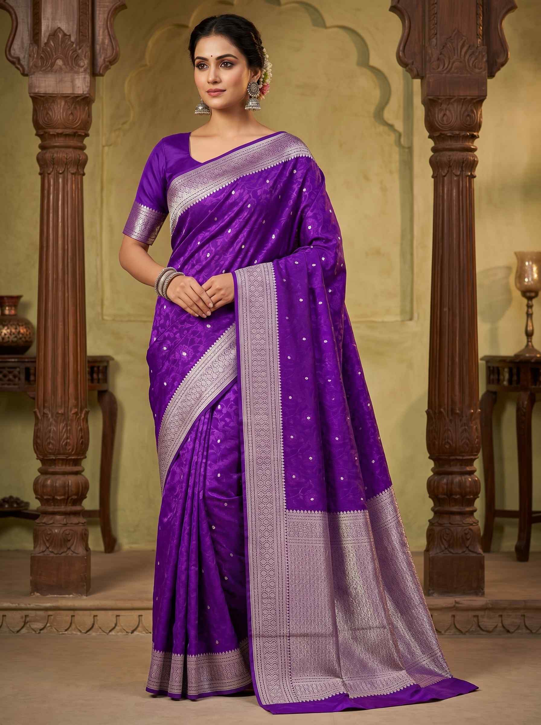 Purple Mashru Silk Banarasi Saree