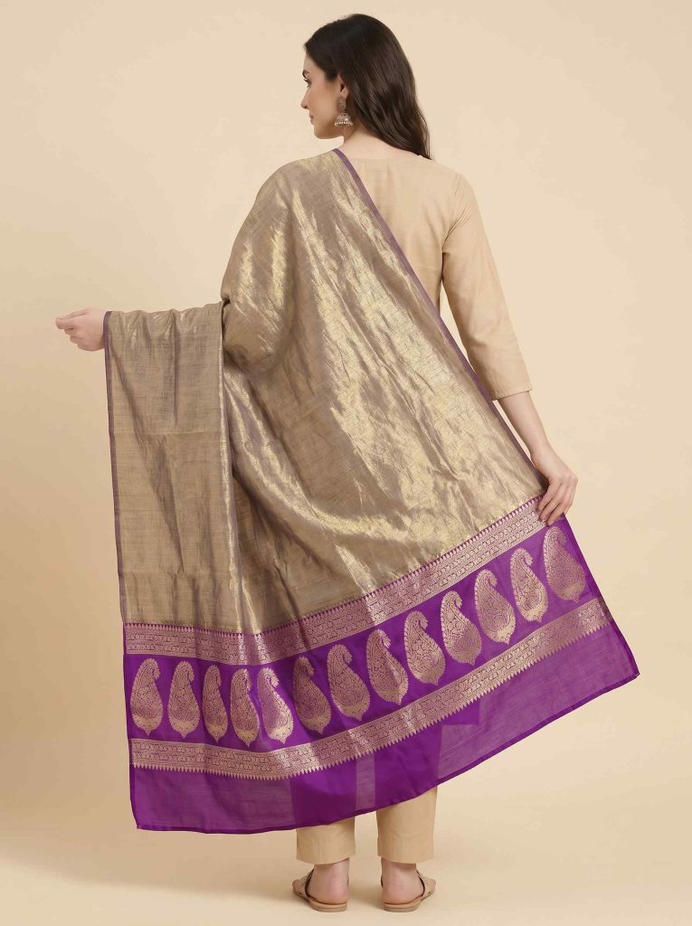 Purple Tissue Silk Pure Banarasi Dupatta With Floral Boota Work