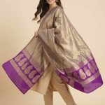 Purple Tissue Silk Pure Banarasi Dupatta With Floral Boota Work