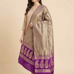 Purple Tissue Silk Pure Banarasi Dupatta With Floral Boota Work