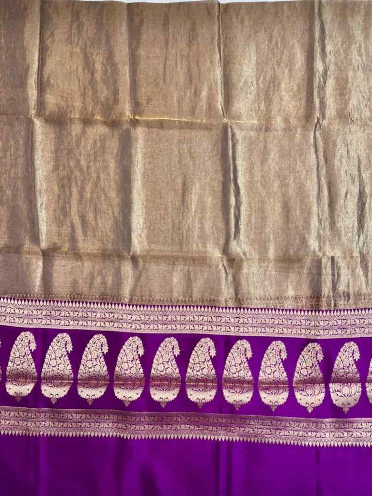 Purple Tissue Silk Pure Banarasi Dupatta With Floral Boota Work