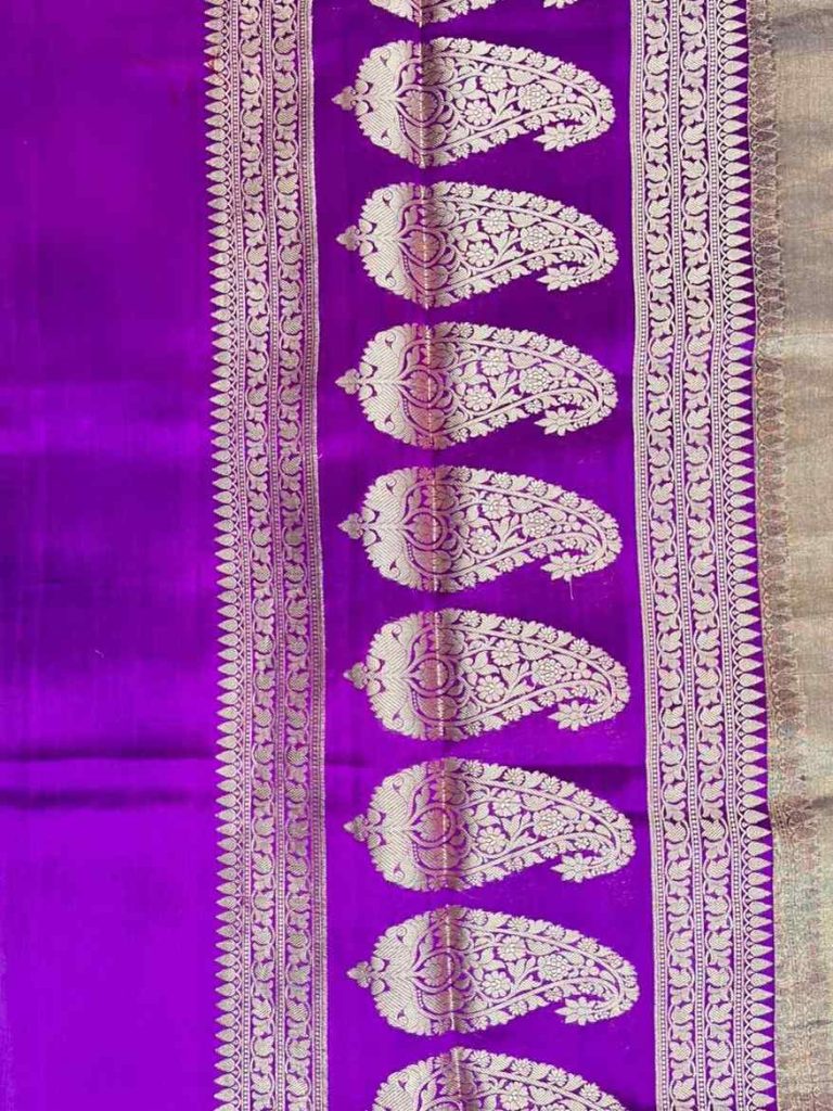 Purple Tissue Silk Pure Banarasi Dupatta With Floral Boota Work