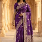 Purple Viscose Silk Pure Banarasi Saree With Beautiful Floral & Minakari Work