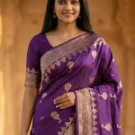 Purple Viscose Silk Pure Banarasi Saree With Beautiful Floral & Minakari Work