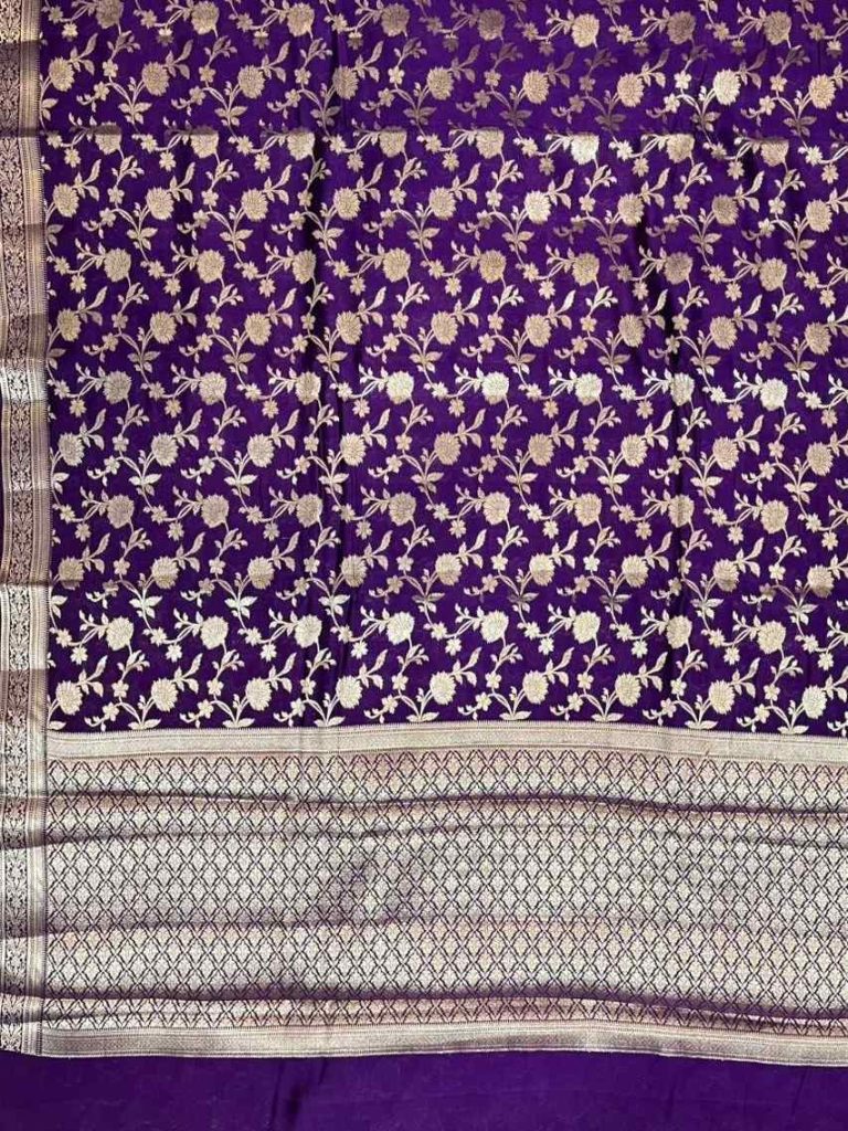 Purple Viscose Silk Pure Banarasi Saree With Beautiful Floral Zari Jaal Work