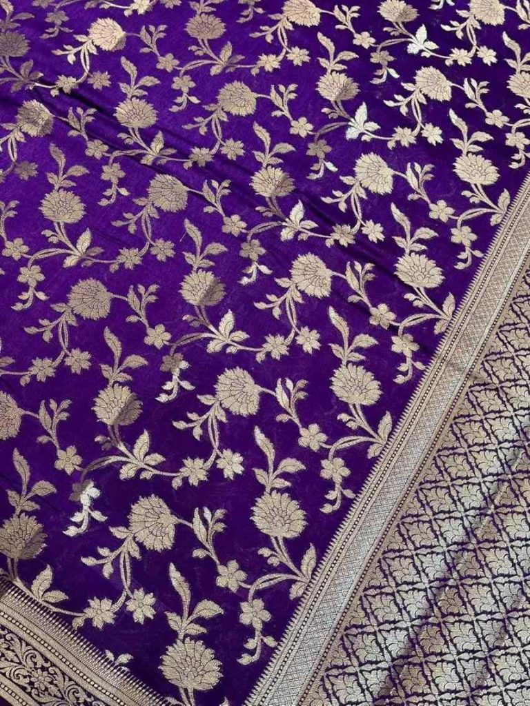 Purple Viscose Silk Pure Banarasi Saree With Beautiful Floral Zari Jaal Work