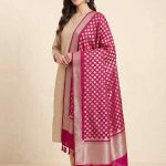 Rani Pink Semi Kataan Silk Banarasi Dupatta With Beautiful Booti Zari Work