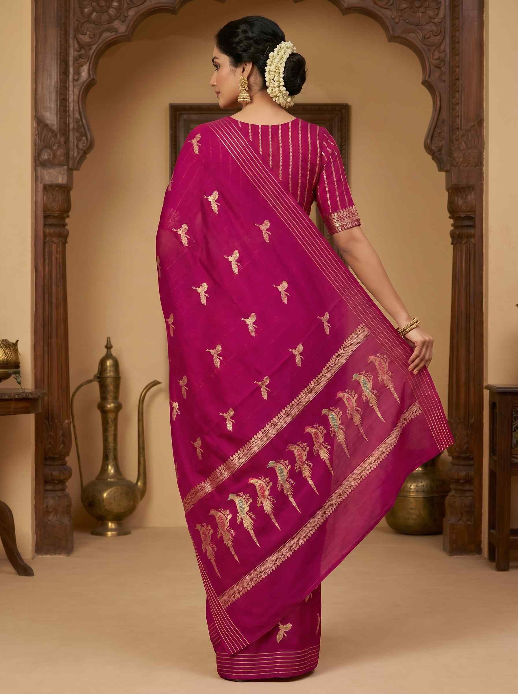 Magenta Handwoven Raw Mango Silk Banarasi Saree