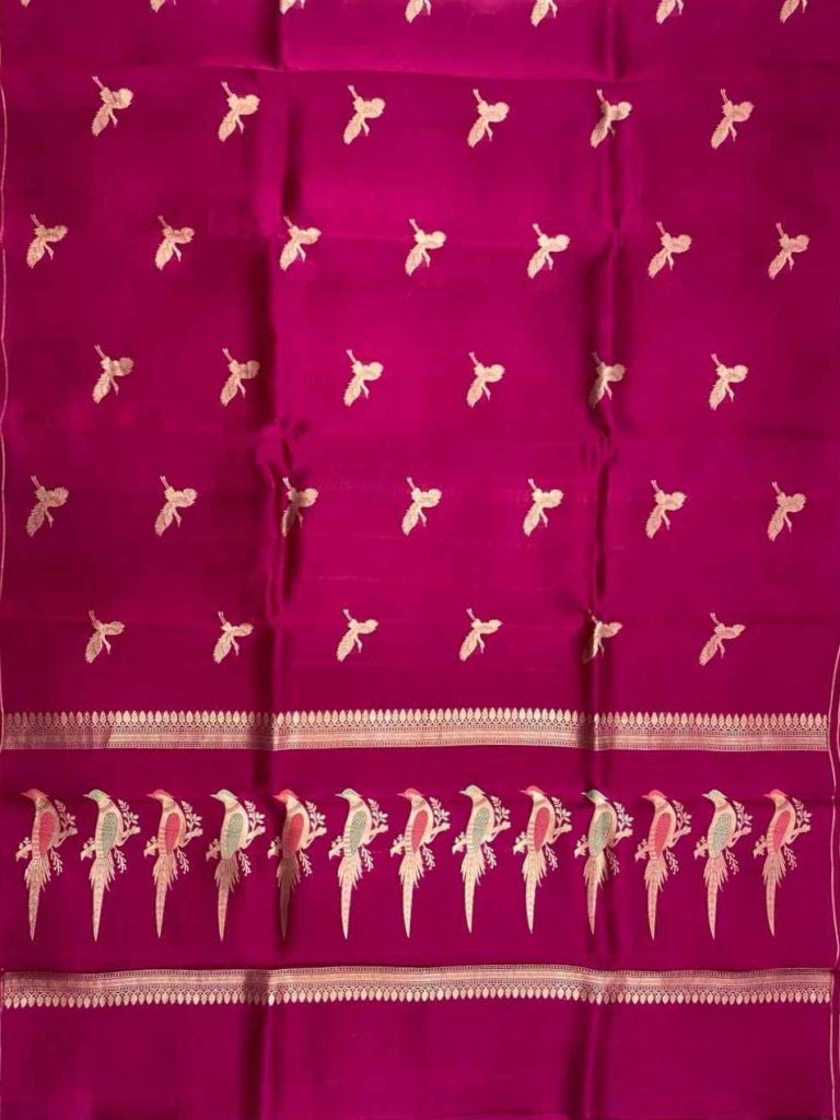 Magenta Handwoven Raw Mango Silk Banarasi Saree