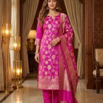 Rani Pink Semi Silk Banarasi Dress Material