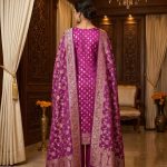 Wine Semi Silk Banarasi Dress Material