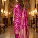 Rani Pink Semi Silk Banarasi Dress Material