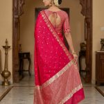 Red Chiniya Silk Pure Banarasi Saree With Beautiful Booti & Floral Zari Border Work