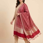 Red Semi Kataan Silk Banarasi Dupatta With Beautiful Booti Zari Work
