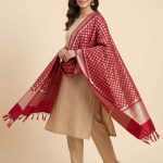 Red Semi Kataan Silk Banarasi Dupatta With Beautiful Booti Zari Work