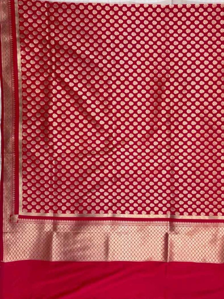 Red Semi Kataan Silk Banarasi Dupatta With Beautiful Booti Zari Work