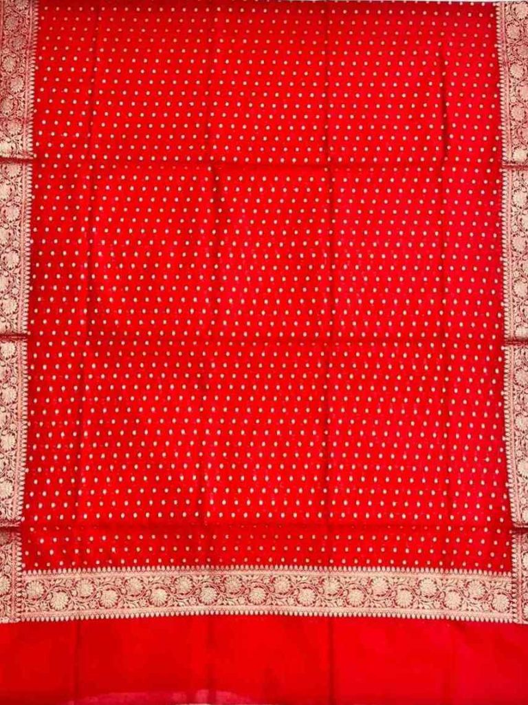 Red Semi Silk Banarasi Dress Material