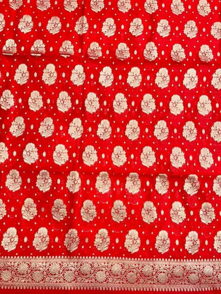 Red Semi Silk Banarasi Dress Material