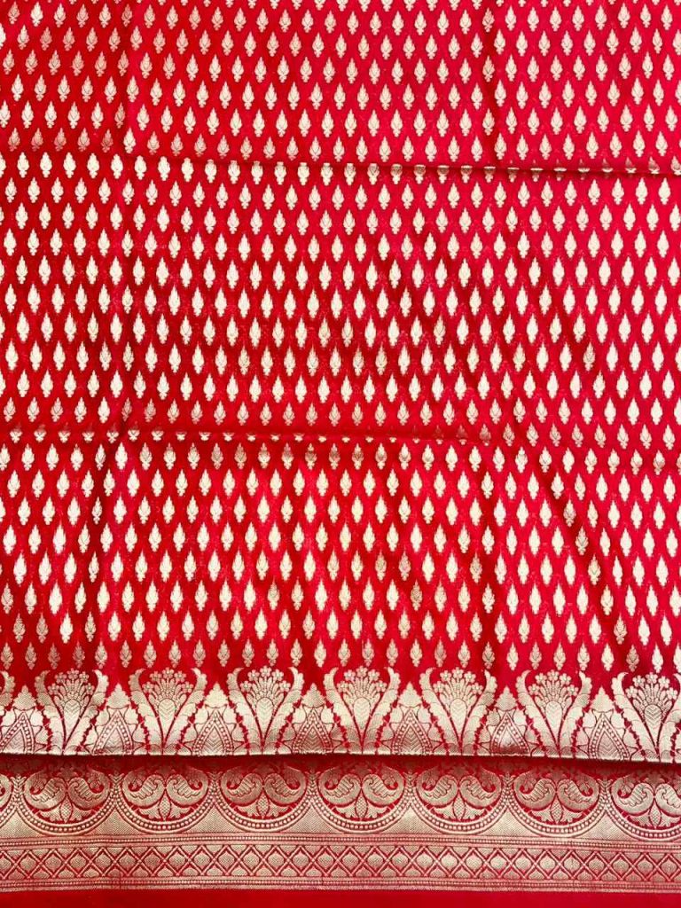 Red Semi Silk Banarasi Dress Material