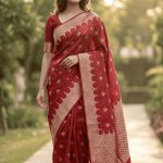 Red Viscose Silk Pure Banarasi Saree With Beautiful Floral  Zari & Red Minakari Work