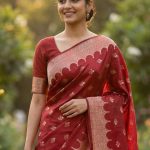 Red Viscose Silk Pure Banarasi Saree With Beautiful Floral  Zari & Red Minakari Work