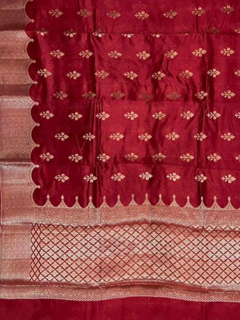Red Viscose Silk Pure Banarasi Saree With Beautiful Floral  Zari & Red Minakari Work