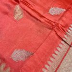 Rich Orange Viscose Silk Pure Banarasi Saree With Beautiful Floral Leaf Zari & Red Minakari Work