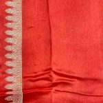 Rich Orange Viscose Silk Pure Banarasi Saree With Beautiful Floral Leaf Zari & Red Minakari Work