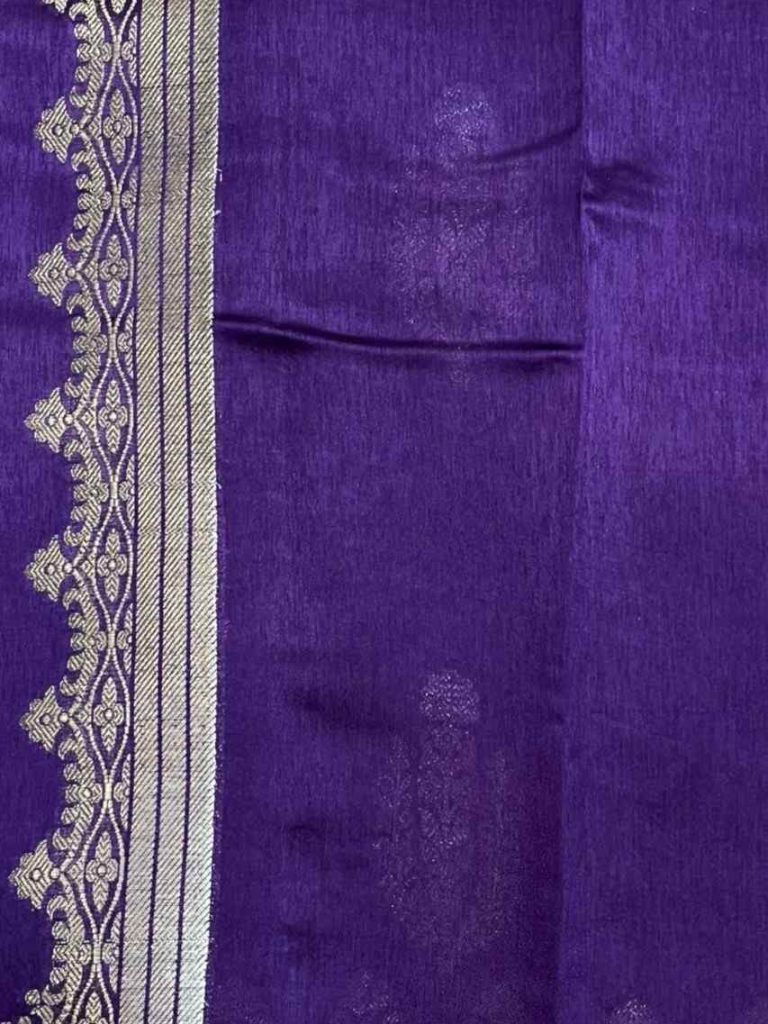 Purple Viscose Silk Pure Banarasi Saree With Beautiful Floral Zari & White Minakari Work