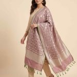 Rose Gold Semi Kataan Silk Banarasi Dupatta With Beautiful Floral Jaal Zari Work