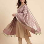 Rose Gold Semi Kataan Silk Banarasi Dupatta With Beautiful Floral Jaal Zari Work