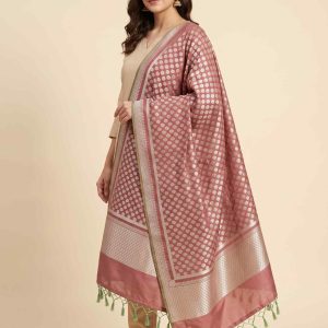 Rose Gold Semi Kataan Silk Banarasi Dupatta With Beautiful Booti Zari Work