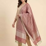 Rose Gold Semi Kataan Silk Banarasi Dupatta With Beautiful Booti Zari Work