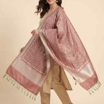 Rose Gold Semi Kataan Silk Banarasi Dupatta With Beautiful Booti Zari Work
