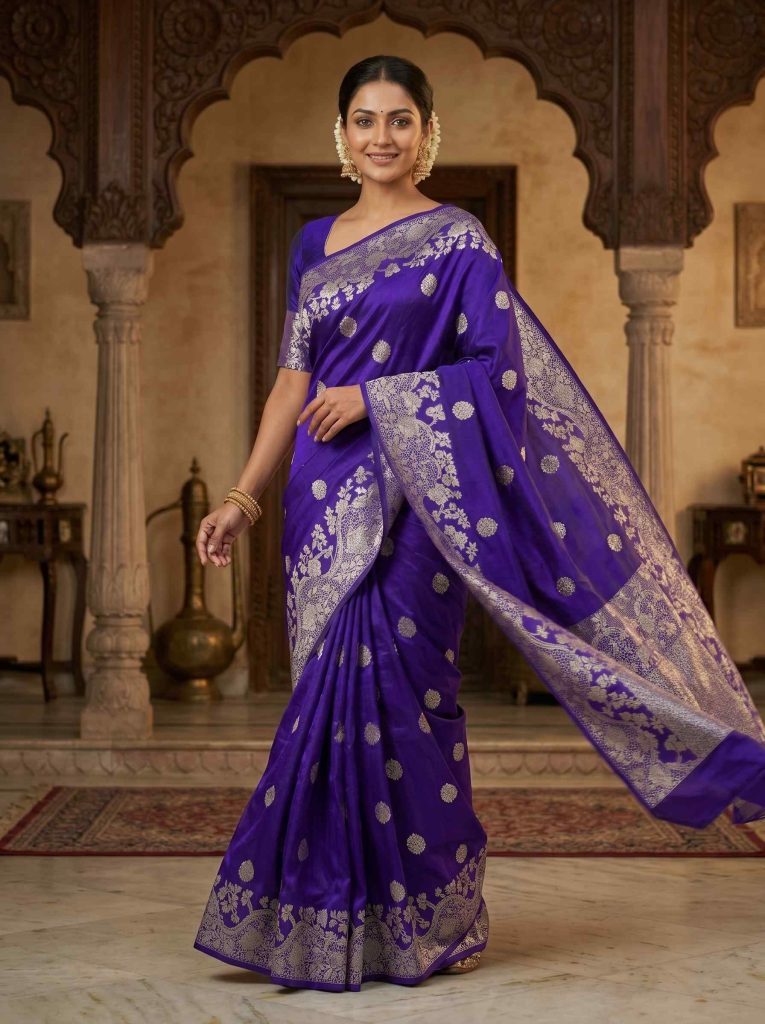 Royal Blue Handwoven Raw Mango Silk Banarasi Saree