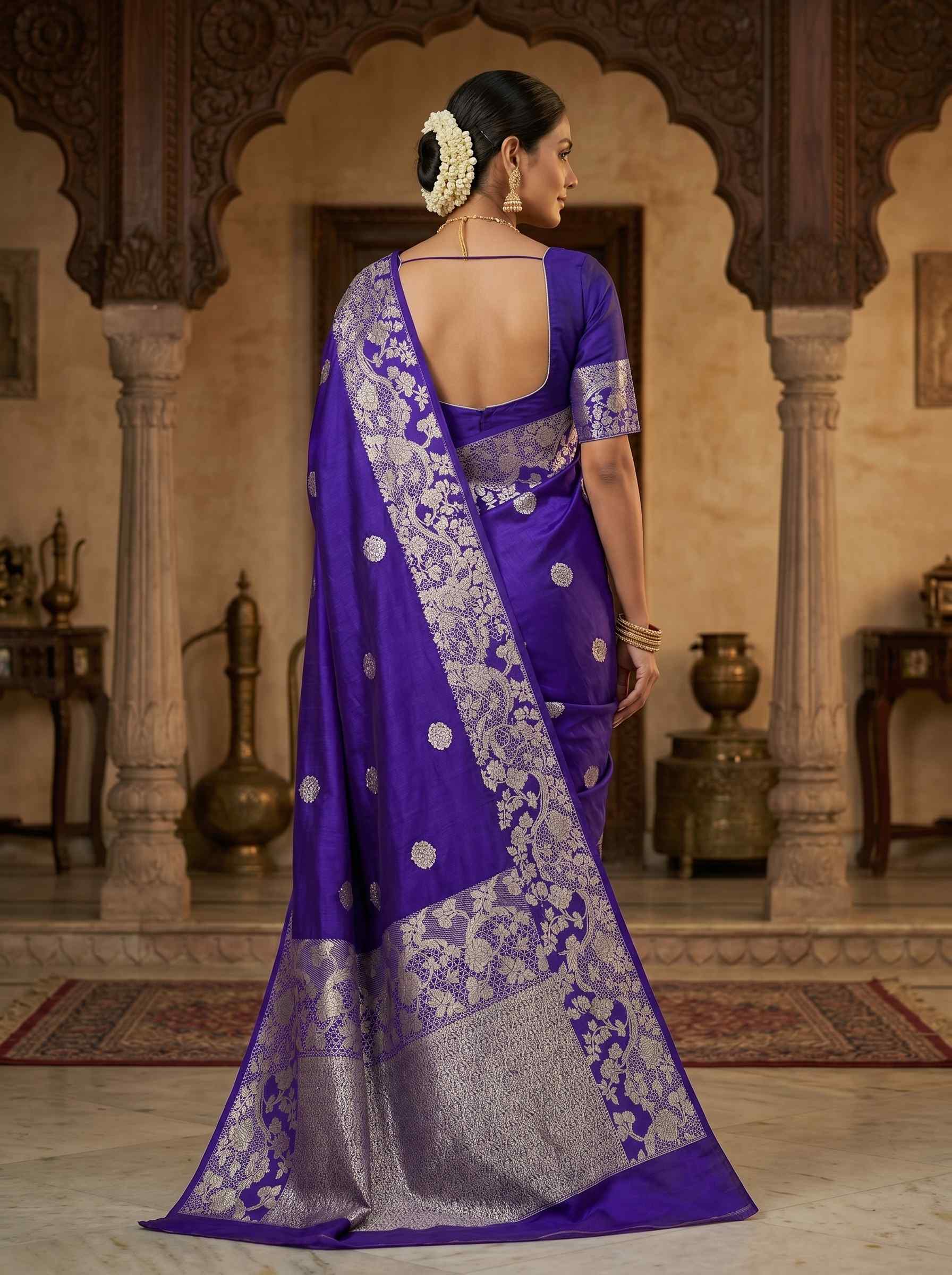 Royal Blue Handwoven Raw Mango Silk Banarasi Saree