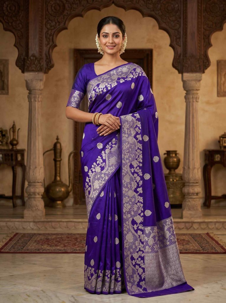 Royal Blue Handwoven Raw Mango Silk Banarasi Saree