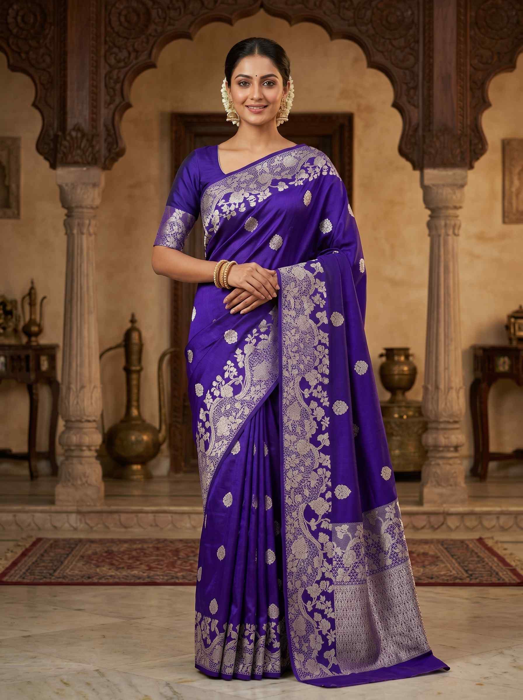 Royal Blue Handwoven Raw Mango Silk Banarasi Saree