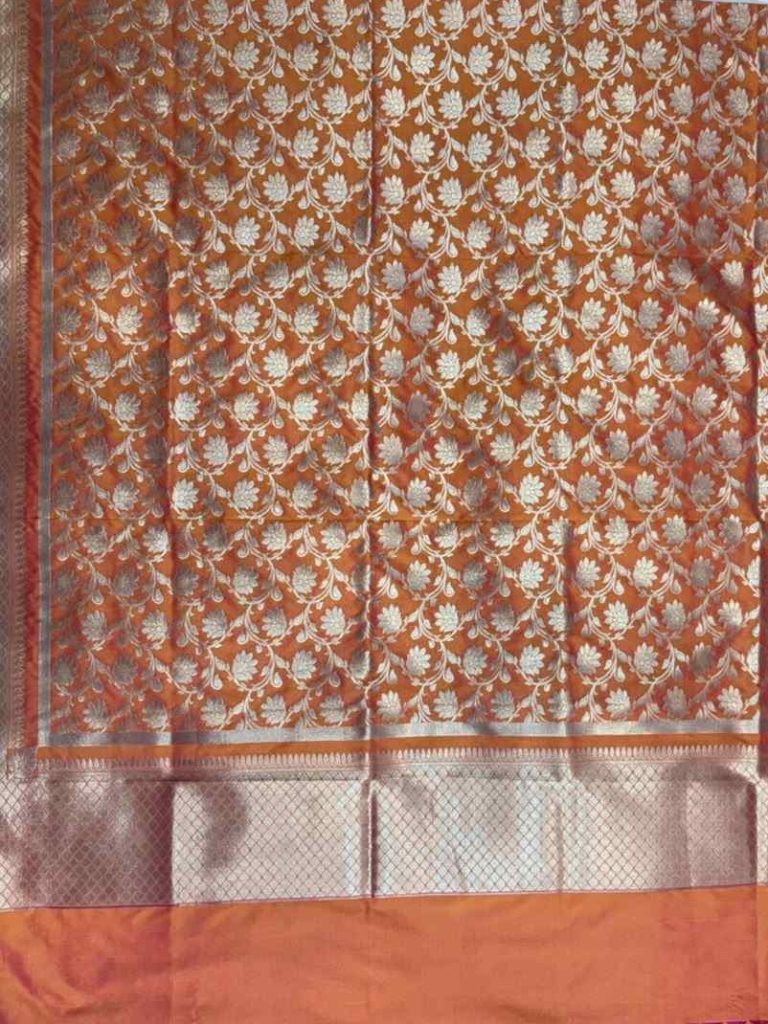 Rust Semi Kataan Silk Banarasi Dupatta With Beautiful Floral Jaal Zari Work