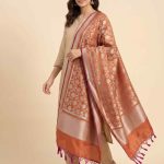Rust Semi Kataan Silk Banarasi Dupatta With Beautiful Floral Jaal Zari Work