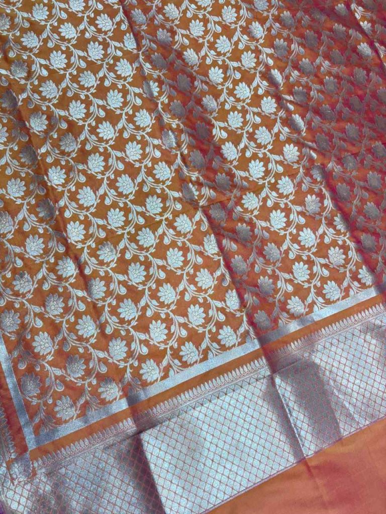 Rust Semi Kataan Silk Banarasi Dupatta With Beautiful Floral Jaal Zari Work