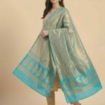 Seagreen Tissue Silk Pure Banarasi Dupatta With Floral Boota Work